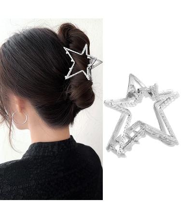 Star Metal Hair Claw Clips  1pcs Silver Small Hair Claw Clips For Thin Thick Hair Hair Clips for Styling Star Designs Hair Barrettes Hair Pins Hair Accessories Decorations For Women Girls (Silver Star)