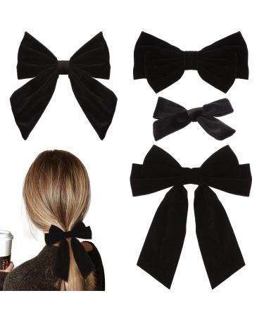 Velvet Hair Bows Clip 4PCS Hair Bow Clip Black Large Velvet Bow Hair Ribbon Clips Hair Ribbon Hair Accessories for Women Velvet(Black 4PCS)