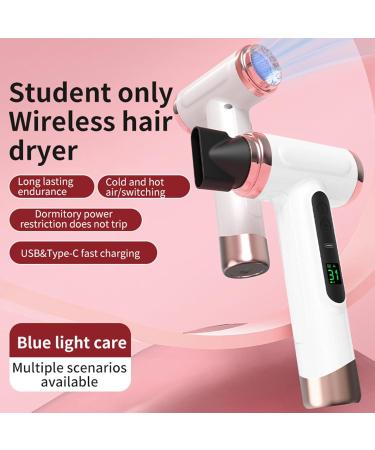 Cordless Hair Dryer 200W Fast Hair Drying Hot Cold Hair Dryer with USB Rechargeable Portable Blow Dryer for Dormitory Students Travel (US Plug) US Plug White - Buy Online on SooperMarket.com
