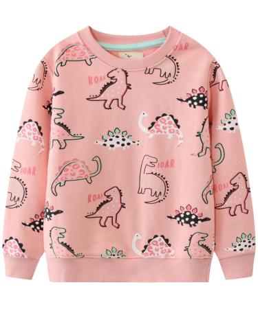 Girls Sweatshirt for Kids Cotton Top Casual Jumper Girl T Shirt Toddler Clothes Long Sleeve Pullover Age 1-12 Years 4-5 Years Dinosaur 02