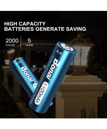 BONAI AA Rechargeable Batteries - 1100mAh NiMH for Solar Lights - Pre Charged 20 Pack - High Capacity Double-A Batteries - Buy Online on SooperMarket.com