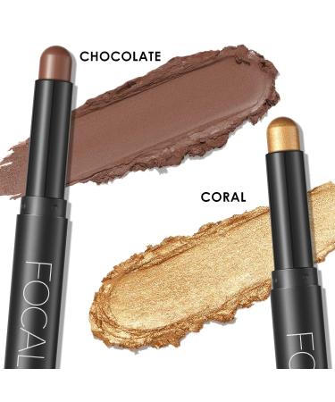 FOCALLURE Shimmer Cream Eyeshadow Stick Set - Long Lasting Waterproof Eye Makeup in Fancy Tabac (2 Pcs) - Buy Online on SooperMarket.com