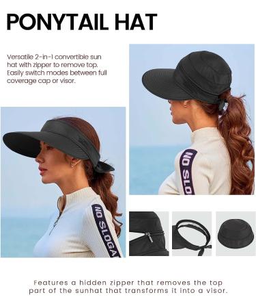 Simplicity Women's UPF 50+ UV Sun Protective Convertible Beach Visor Hat in Black - Buy Online on SooperMarket.com