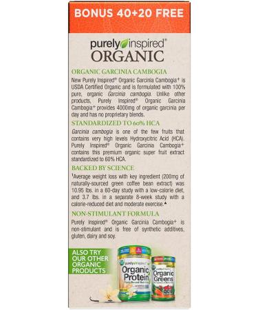Purely Inspired Organic Garcinia Cambogia - 60 Easy-Swallow Veggie Tablets for Weight Loss - Buy Online on SooperMarket.com
