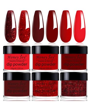 Dip Powder Set Honey Joy 6 Colors Classic Red Collection Glitter Dipping Powder Set Nail Art Manicure DIY Salon Home Gifts for Women No Need Nail Lamp Cured DP-T DP-T-6pcs-10g/box