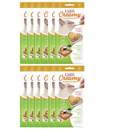 Catit Creamy Superfood Treats - Chicken Recipe with Coconut and Kale - 4 Tubes x 10 Gram - Pack of 12 Retail Units