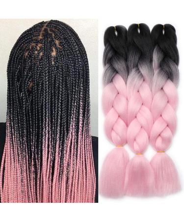 Tess Braids Extensions Ombre 60 cm 3 pack jumbo braids Kanecalon Kunsthaar For single-laid box braids hair extension braid 100g/bundle of ombre hair braids extension (3 piece-black/light pink ombre) 60 cm (3 pieces) black/light pink ombre