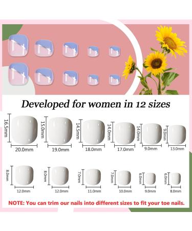 24Pcs French Square False Toenails Glossy Press on Toenails Blue & Pink Stick on Toenails Short Acrylic Full Cover Artificial Summer Fake Toenails for Women and Girls Daily Decorations - Buy Online on SooperMarket.com