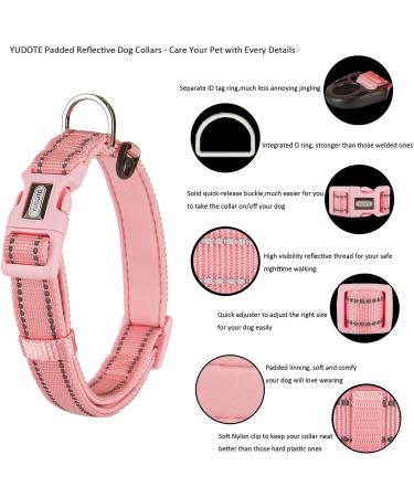 YUDOTE Dog Collar Medium Strong Reflective Nylon Webbing with Soft Comfy Neoprene Padded Linning for Medium Dogs Daily Use Pink M (Pack of 1) Pink - Buy Online on SooperMarket.com
