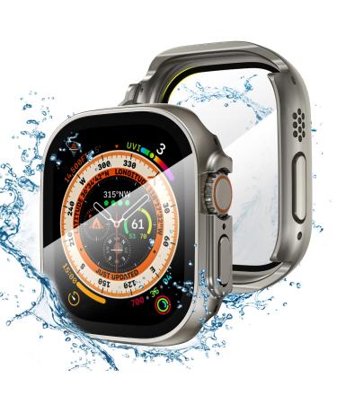 Tensea for Waterproof Apple Watch Ultra Screen Protector Case 49mm Accessories iWatch Protective PC Face Cover Built-in Tempered Glass Film Sweatproof Bumper for Women Men 49 mm Titanium For 49mm Only