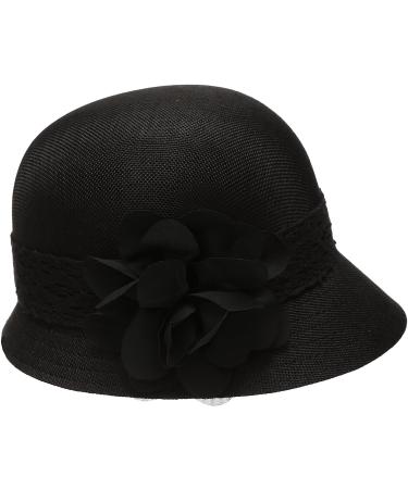 Women's Black Gatsby Linen Cloche Hat with Lace Band and Flower - Elegant Vintage Style - Buy Online on SooperMarket.com
