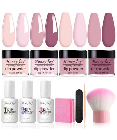 Honey Joy Dip Powder Nail Kit Starter 4 Colors Light Pink Nude Skin Tone Dipping Powder Liquid Set with Base Top Coat Activator for Nail Art Manicure Salon DIY No LED Nail Lamp Needed Dip-7pcs-05