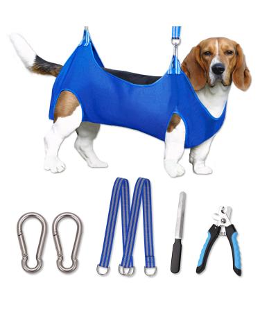 Ovtexzog Dog care hammock harness dog yield aid for clawing hanging hammock retention bag for dogs for claw cutting/claw care (large 20kg max/blue) large 25kg max/blue
