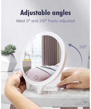 10X 1X Double Sided Magnifying Makeup Vanity Mirror | Rechargeable Lighted Mirror with 3 Color Settings | Adjustable Rotation LED Desk Mirror - White - Buy Online on SooperMarket.com