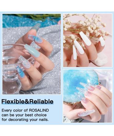 ROSALIND Blue Poly Nail Gel Set - 6 PCS Nail Extensions Gel, Clear Glitter Jelly Poly Nails, White Blue Sparkle Art - 15ML - Buy Online on SooperMarket.com
