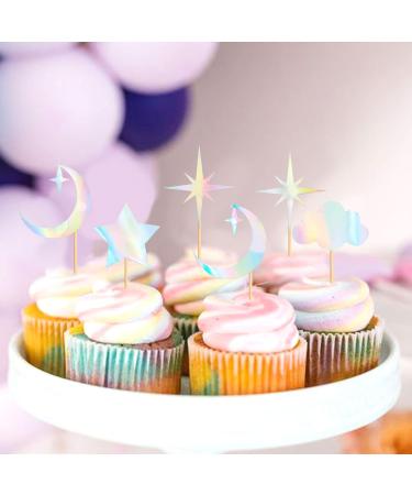 Cyodoos 24 Pack Laser Glitter Moon and Star Cupcake Toppers Sweet Baby Gender Reveal Cupcake Picks Baby Shower Kids Girls Birthday Party Kids Birthday Wedding Party Cake Decorations Supplies Laser1 - Buy Online on SooperMarket.com