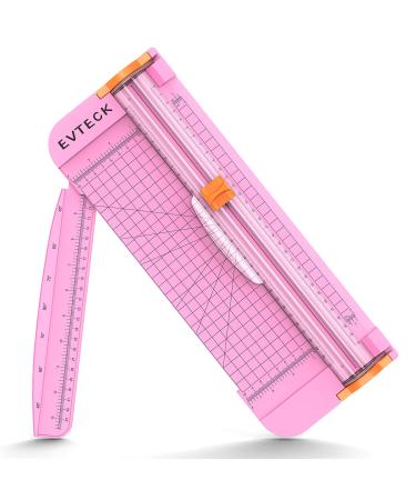 Evteck Paper Cutter Trimmer Small: 12 Inch Crafting & Scrapbooking Supplies for A4 Cardstock Photo Label with Automatic Security Safeguard and Foldable Ruler Pink