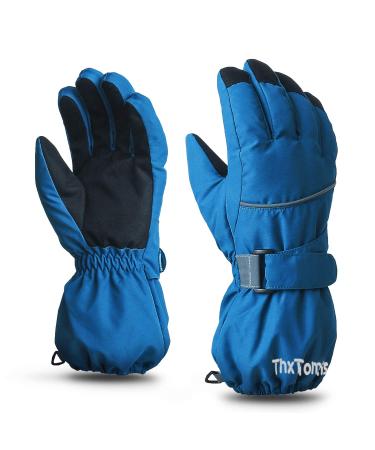 ThxToms Kids Warm Gloves Winter Waterproof Snow Gloves for Ourdoor Sports, Toddler Bulky Ski Gloves for Boys Girls Blue 7-10 years old