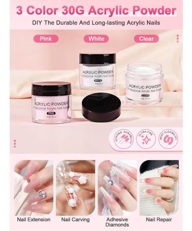 Acrylic Nail Kit with Drill and Lamp: 3 Colors 30G Acrylic Powder Nail Set - 36 Colored Glitter Powder Nail Art Tools Extension Kits Full Set for Beginners - Buy Online on SooperMarket.com