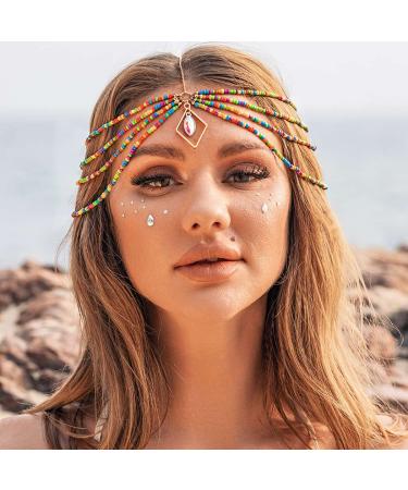 Boho Beaded Layered Head Chain - Colorful Beach Headpiece for Women and Girls - Buy Online on SooperMarket.com
