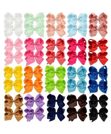 DEEKA 40 PCS Multi-colored 4 Hand-made Grosgrain Ribbon Hair Bow Alligator Clips Hair Accessories for Little Girls(20 Pairs)