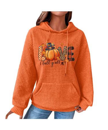 oelaio Oversized Hoodie Sweatshirts for Women Trendy Weekly Deals 2023 Waffle Knit Women's Hoodies Long Sleeve Casual Solid Orange Large