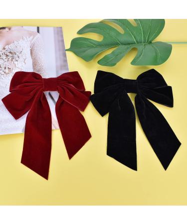 Kioiner 2 Pcs Large Bow Hair Clips Black Red Velvet Bows Barrettes French Bowknot Hair Clips Metal Hair Clips with Long Tail for Girls Women Ladies - Buy Online on SooperMarket.com