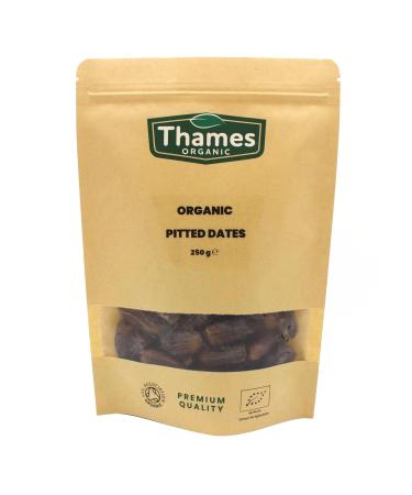 Organic Dried Pitted Dates - Raw Vegan GMO-Free - No Additives or Preservatives High Fibre Certified Organic - Nutritious Delicious and Convenient - Thames Organic 250g