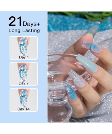 ROSALIND Blue Poly Nail Gel Set - 6 PCS Nail Extensions Gel, Clear Glitter Jelly Poly Nails, White Blue Sparkle Art - 15ML - Buy Online on SooperMarket.com