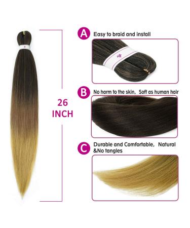 26 Pre-Stretched Braiding Hair 8 Packs | Hot Water Set | Yaki Texture | Itch-Free Synthetic Fiber | Crochet Twist Extensions - 1B/30/27 - Buy Online on SooperMarket.com