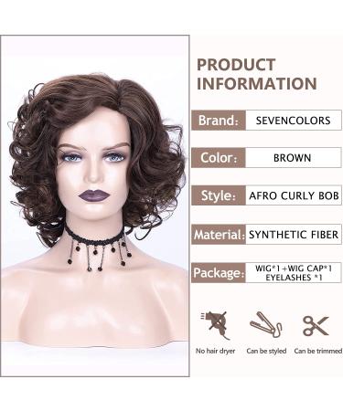 SEVENCOLORS Short Brown Curly Wig for Black Women - Big Curly Bob Style | Synthetic Hair - Buy Online on SooperMarket.com