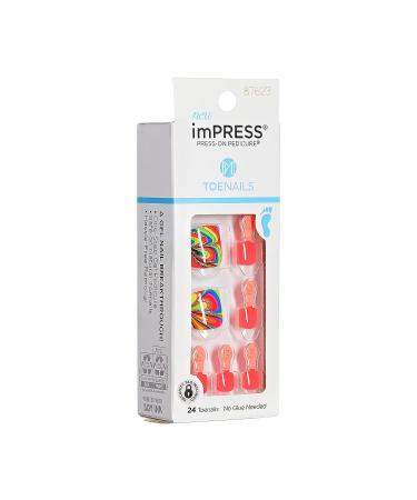 KISS imPRESS Sugarpop Square Press-On Pedicure Nail Kit | Glittery Multicolored Toenails + Prep Pad, Nail File, Cuticle Stick, 24 Nails - Buy Online on SooperMarket.com