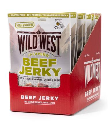 Wild West Beef Jerky 12 x 60g Jalapeno Beef Beef Jerky high protein dried meat Protein Snack Jalapeno 60 g (pack of 12)