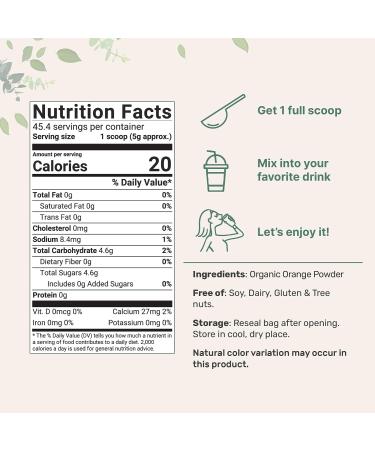 Organic Orange Powder - 8oz Freeze Dried Fruit Powder Rich in Antioxidants and Vitamin C - Immune System Booster for Smoothies, Coffee, and Baking - No GMOs - 1 Pack - Buy Online on SooperMarket.com