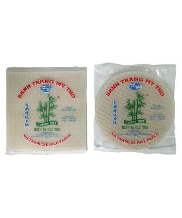 Bamboo Tree Vietnamese Rice Paper Selection Pack - 1 x 22cm Round Rice Paper 340g / 1 x 22cm Square Rice Paper 340g (Total 2 Packets) | Great for Spring Rolls