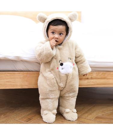 Newborn Cartoon Bear Snowsuit | Baby Winter Coat Footed Romper | Khaki 6-9 Months - Buy Online on SooperMarket.com