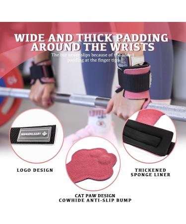 MANUEKLEAR Weight Lifting Wrist Wraps & Straps - Leather Hooks, Grips, Pads for Men & Women - Ideal for Deadlifts, Pull-ups, Powerlifting - Cat-Pink - Buy Online on SooperMarket.com