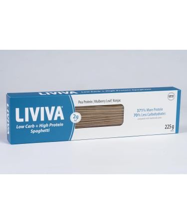 LIVIVA Low Carb High Protein KETO Spaghetti Pasta - 27g of Protein 8g Net Carbs Diabetic-Friendly - Made with Pea Protein Mulberry Leaf and Konjac (Pack of 2) 225g (Pack of 2) - Buy Online on SooperMarket.com