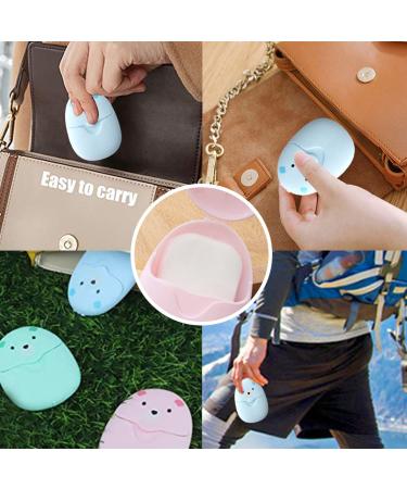 Ancuioyz Portable Boxing Paper Soap Leaves | Mini Travel Soap in Pink Blue & Green | Disposable Soap with Plastic Case - Buy Online on SooperMarket.com