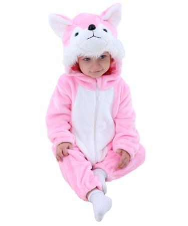 Doladola Unisex Baby Hooded Cartoon Animal Romper Toddler's Jumpsuit Baby's Outfit Infant's Pajama 6-12 Months Pink Husky