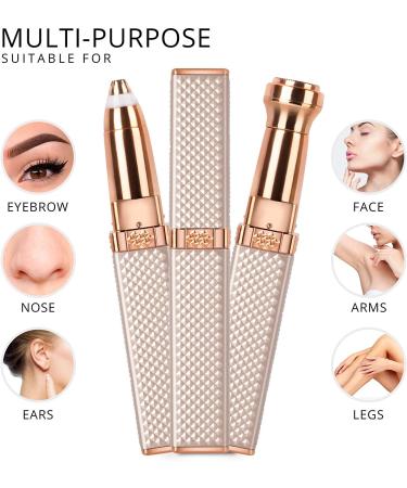 2-in-1 Rechargeable Eyebrow Trimmer & Facial Hair Removal for Women | Painless Hair Shaver with LED Light - Rose Gold - Buy Online on SooperMarket.com
