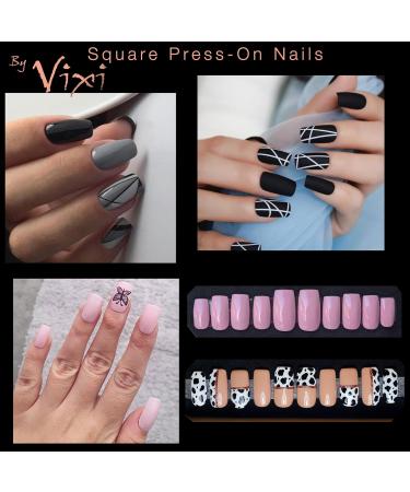 Vixi 600 Medium Square Nail Set with Prep File | Clear Express Full Cover False Fingernail Extensions - 10 Sizes | For Salon Professionals & Home Use - Buy Online on SooperMarket.com