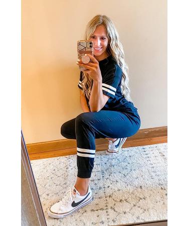 PRETTYGARDEN Women's Striped Two Piece Lounge Set | Short Sleeve Pullover & Long Pants Tracksuit | Black, X-Large - Buy Online on SooperMarket.com