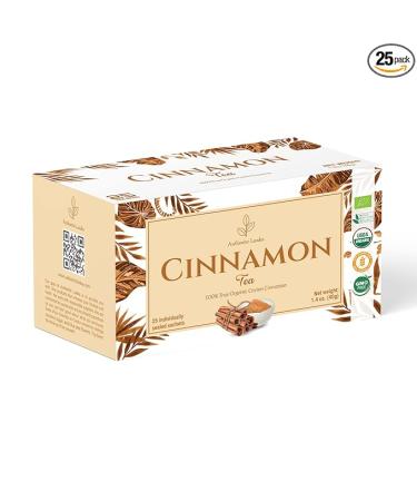 Authentic Lanka 100% True Ceylon Cinnamon Tea 25 Sachets Box - Caffeine Free, Organic Sweet Cinnamon Herbal Tea, Vegan USDA Organic Non GMO Sri Lanka (Ceylon) Origin
