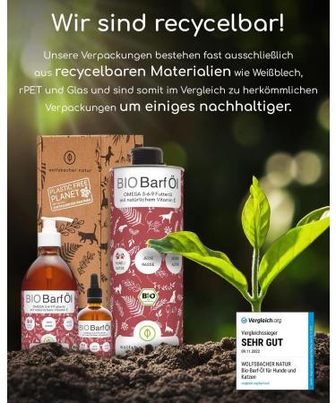 Organic BARF Feed Oil for Dogs & Cats | 100ml Cold Pressed Hemp Linseed Evening Primrose Chia Pumpkin Seed & Olive Oil | Vitamin E Rich | Organic from Germany | De- ko-060 - Buy Online on SooperMarket.com
