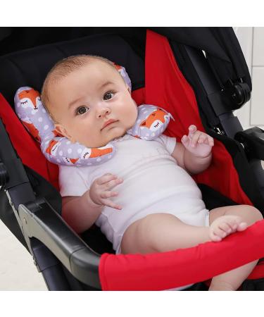 Baby Car Seat Travel Neck Pillow - Infant Head Support Cushion for Stroller & Car Seat - Cute Cartoon Design - Soft U-shaped Protector Pillow - 1pc Fox + 1pc Star - Buy Online on SooperMarket.com