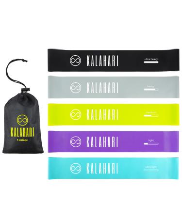 Kalahari Loop Band 5er Set Premium Plus e-book Exercises in German and bag-fitness band rubber band gymnastics band resistance straps Fitness for muscle building physiotherapy stretching crossfit