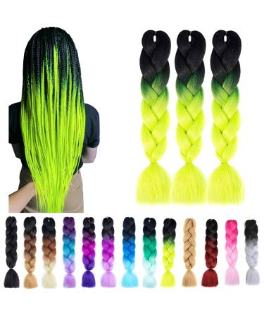 Ombre Jumbo Braiding Hair Fluorescent Green Extension 24 Inch Braiding Hair Extension for Women High Temperature Jumbo Braids for Twist Crochet Braiding Hair(B13)