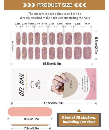 Kalolary 20PCS Luminous Glitter Gel Nail Polish Strips - Glow in the Dark Adhesive Full Wrap Stickers + Nail File - Rose - Buy Online on SooperMarket.com