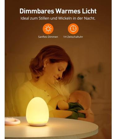 Synighty Dimmable Silicone LED Night Light for Children - 8 Color Changing 1-Hour Timer Memory Function Type C Charging - Perfect Egg-Shaped Bedside Lamp for Breastfeeding (White) - Buy Online on SooperMarket.com